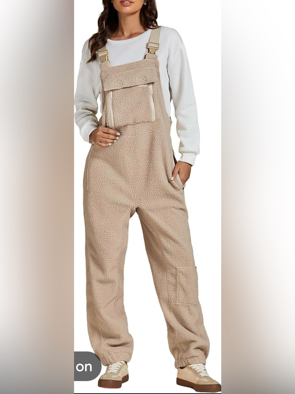luvamia Size L Cream Sherpa Overalls